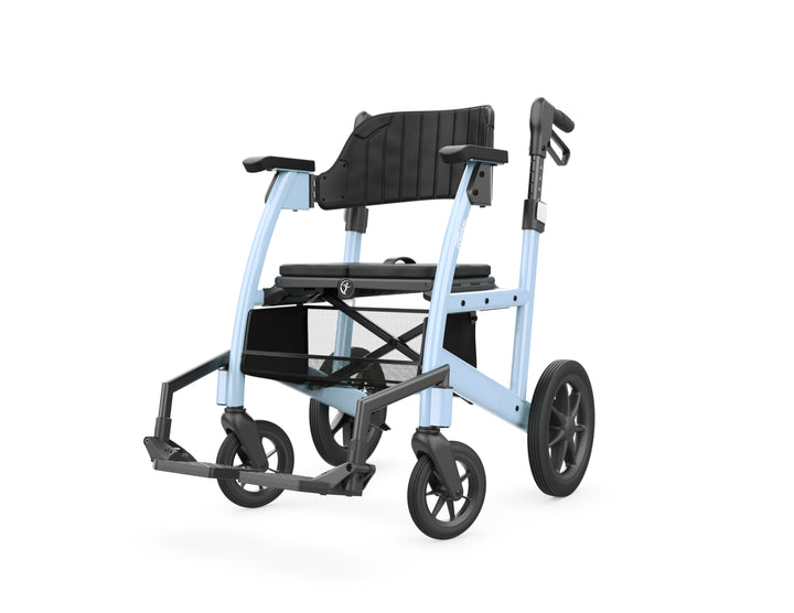 Triumph Prestige Rollator in transport chair mode with detachable footrests